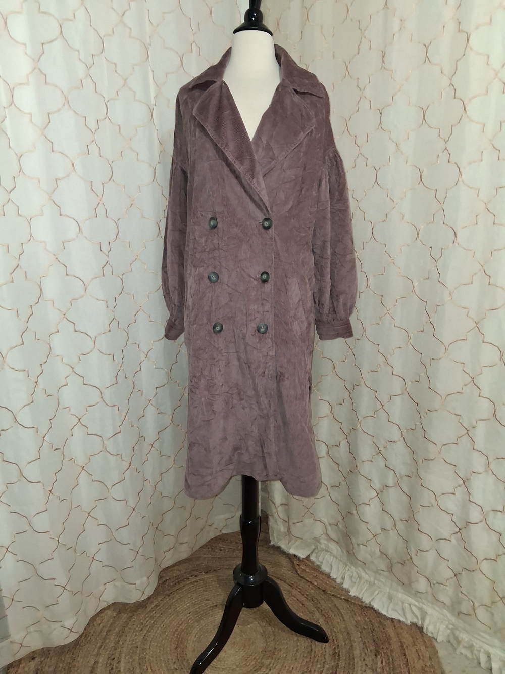 Free People Mauve Double-Breasted Velvet Trench Coat